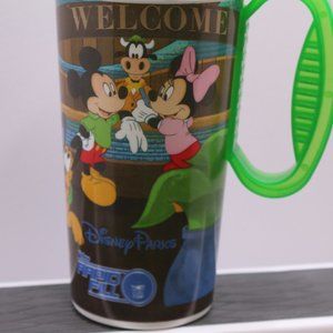 Walt Disney Parks Rapid Fill Travel Mug gREEN Top 7Inch Disney Whirley Rapid Cup